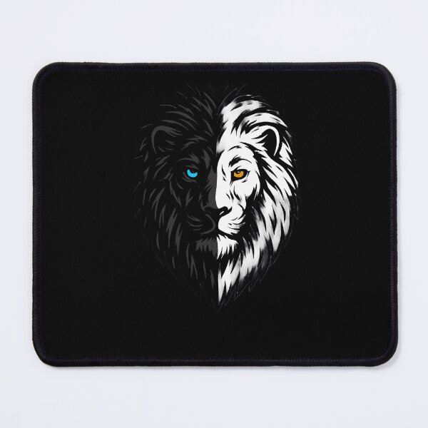 Item preview, Artistic Lion Face Illustration – Black and White Duality, Piercing Blue and Orange Eyes, Symbolic and High-Contrast Design designed and sold by ArteeInnovation.