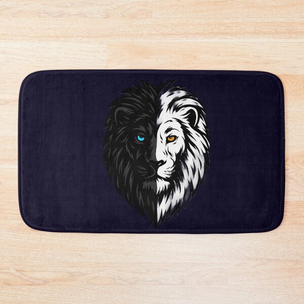 Item preview, Artistic Lion Face Illustration – Black and White Duality, Piercing Blue and Orange Eyes, Symbolic and High-Contrast Design designed and sold by ArteeInnovation.