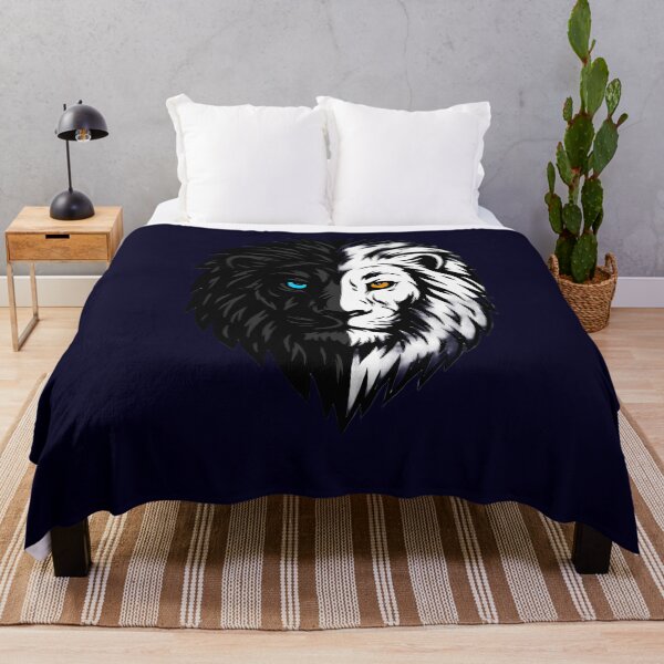 Item preview, Artistic Lion Face Illustration – Black and White Duality, Piercing Blue and Orange Eyes, Symbolic and High-Contrast Design designed and sold by ArteeInnovation.