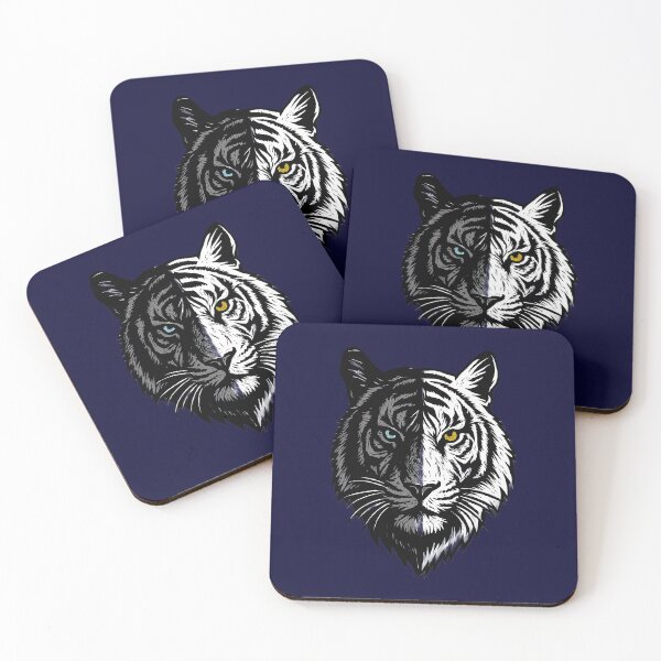 Item preview, Artistic Tiger Face Illustration – Symmetrical Black and White Design with Blue and Yellow Eyes, High-Contrast and Symbolic Style designed and sold by ArteeInnovation.
