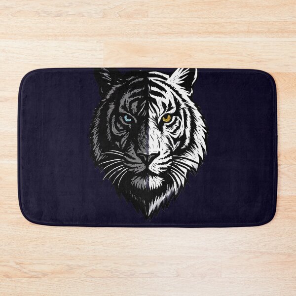 Item preview, Artistic Tiger Face Illustration – Symmetrical Black and White Design with Blue and Yellow Eyes, High-Contrast and Symbolic Style designed and sold by ArteeInnovation.