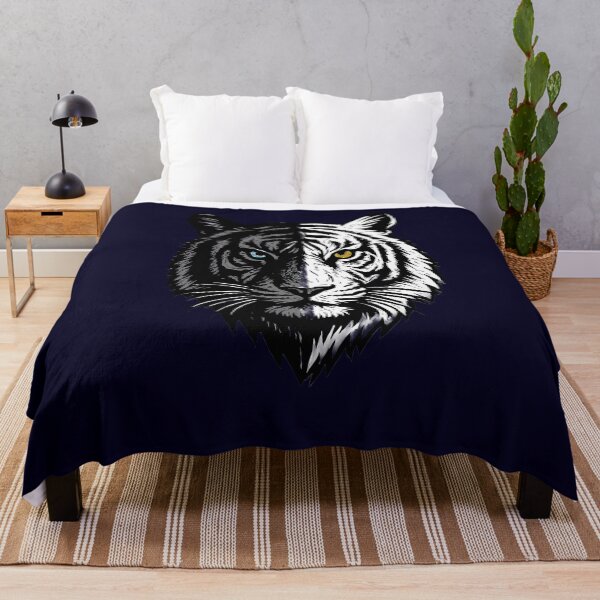 Item preview, Artistic Tiger Face Illustration – Symmetrical Black and White Design with Blue and Yellow Eyes, High-Contrast and Symbolic Style designed and sold by ArteeInnovation.
