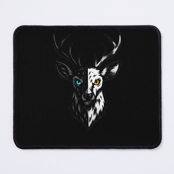 Item preview, Artistic Deer Head Illustration – Symmetrical Light and Dark Design with Cyan and Yellow Eyes, Symbolic and High-Contrast Style designed and sold by ArteeInnovation.