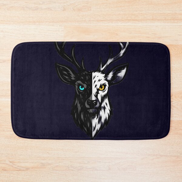 Item preview, Artistic Deer Head Illustration – Symmetrical Light and Dark Design with Cyan and Yellow Eyes, Symbolic and High-Contrast Style designed and sold by ArteeInnovation.