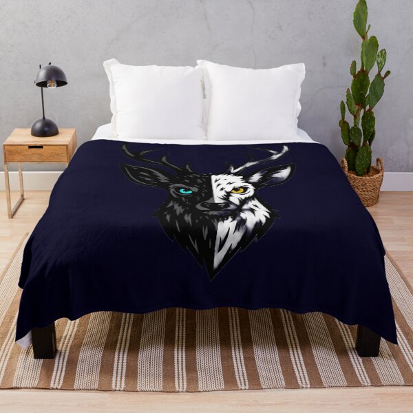 Item preview, Artistic Deer Head Illustration – Symmetrical Light and Dark Design with Cyan and Yellow Eyes, Symbolic and High-Contrast Style designed and sold by ArteeInnovation.