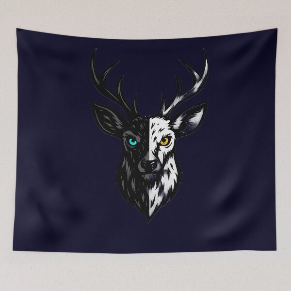 Item preview, Artistic Deer Head Illustration – Symmetrical Light and Dark Design with Cyan and Yellow Eyes, Symbolic and High-Contrast Style designed and sold by ArteeInnovation.