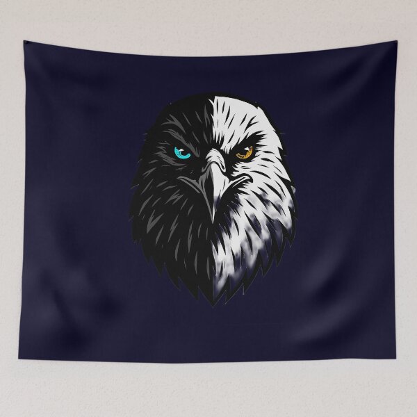 Item preview, Artistic Eagle Head Illustration – Symmetrical Light and Dark Design with Cyan and Amber Eyes, High-Contrast and Symbolic Style designed and sold by ArteeInnovation.