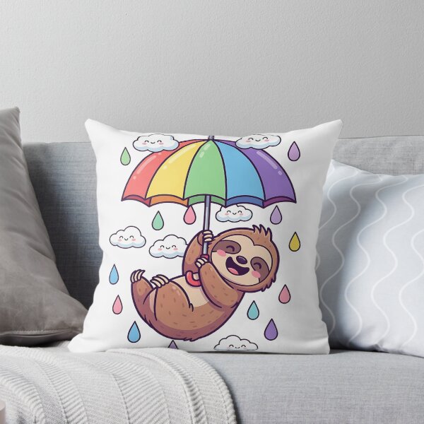 Item preview, Cheerful Cartoon Sloth Sticker with Rainbow Umbrella and Raindrops designed and sold by DiNata.