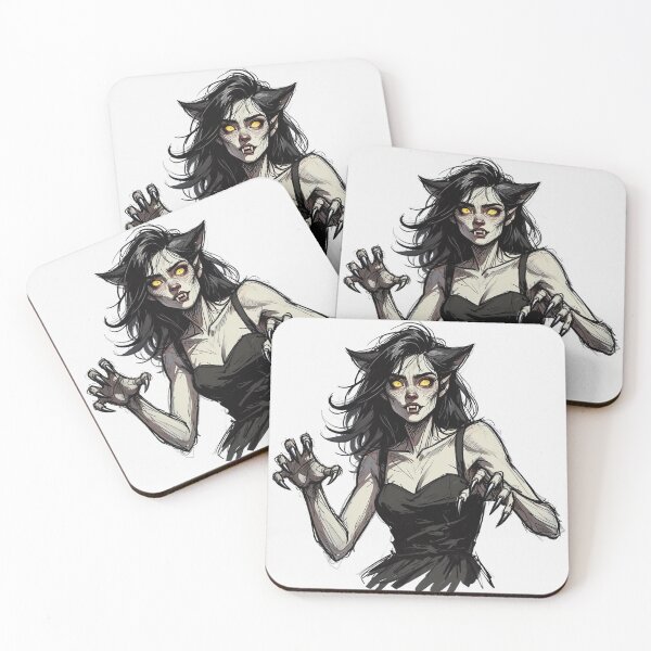 Item preview,  Werewolf girl posing hand drawn illustration designed and sold by Vintage Designs +.
