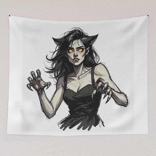 Item preview,  Werewolf girl posing hand drawn illustration designed and sold by Vintage Designs +.