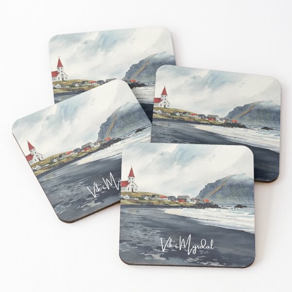 Item preview, Vík í Mýrdal coastal landscape in watercolor designed and sold by StormArte.