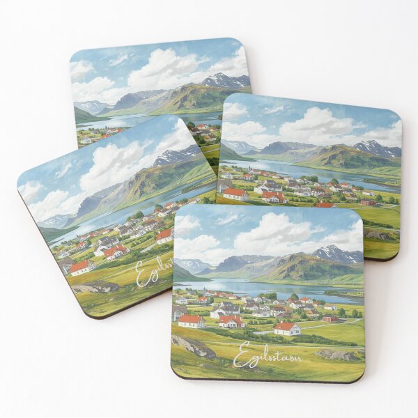 Item preview, Egilsstaðir landscape with mountains and lake in watercolor designed and sold by StormArte.
