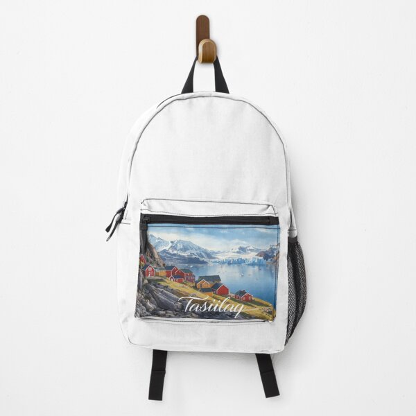 Item preview, Tasiilaq coastal landscape with red houses and glaciers designed and sold by StormArte.