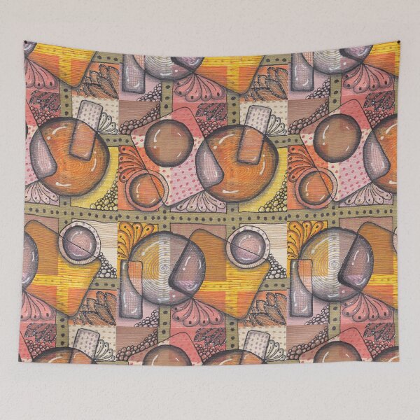 Item preview, Abstract Table Setting - Warm Colors Geometric Line Art Illustration designed and sold by ColorWander.