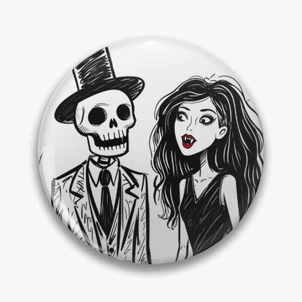 Item preview, Fancy dapper Skeleton man rotting in the night next to a sexy vampire girl cool horror art designed and sold by Vintage Designs +.