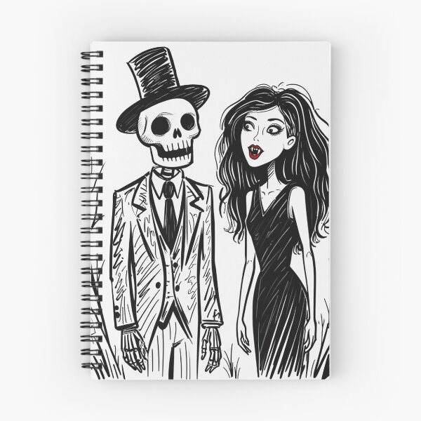 Item preview, Fancy dapper Skeleton man rotting in the night next to a sexy vampire girl cool horror art designed and sold by Vintage Designs +.