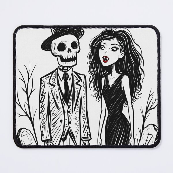 Item preview, Fancy dapper Skeleton man rotting in the night next to a sexy vampire girl cool horror art designed and sold by Vintage Designs +.