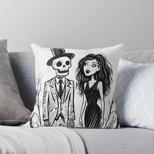 Item preview, Fancy dapper Skeleton man rotting in the night next to a sexy vampire girl cool horror art designed and sold by Vintage Designs +.