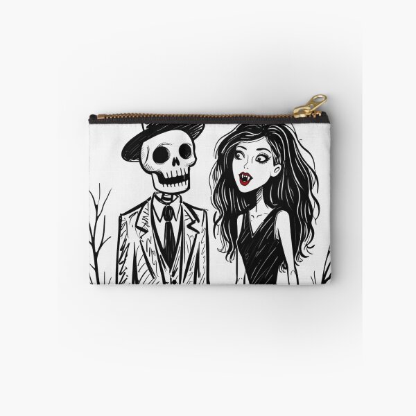 Item preview, Fancy dapper Skeleton man rotting in the night next to a sexy vampire girl cool horror art designed and sold by Vintage Designs +.