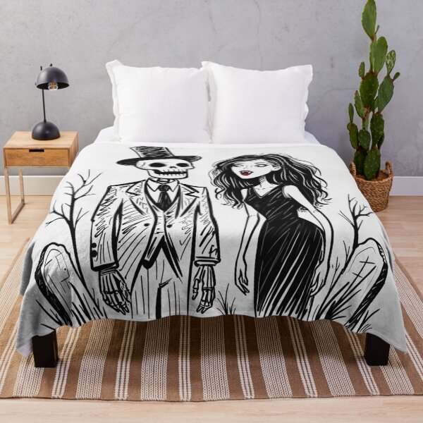 Item preview, Fancy dapper Skeleton man rotting in the night next to a sexy vampire girl cool horror art designed and sold by Vintage Designs +.
