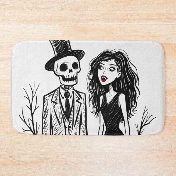 Item preview, Fancy dapper Skeleton man rotting in the night next to a sexy vampire girl cool horror art designed and sold by Vintage Designs +.
