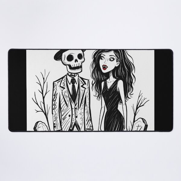 Item preview, Fancy dapper Skeleton man rotting in the night next to a sexy vampire girl cool horror art designed and sold by Vintage Designs +.