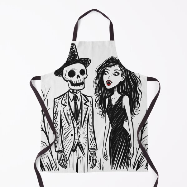 Item preview, Fancy dapper Skeleton man rotting in the night next to a sexy vampire girl cool horror art designed and sold by Vintage Designs +.