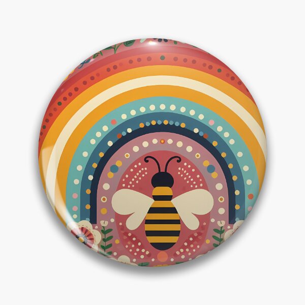 Item preview, Scandinavian Folk Art Cute Bee and Rainbow with Folk Flowers by heidiannemorris © designed and sold by FOLK ART FUSION by heidiannemorris.
