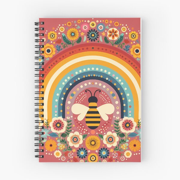 Item preview, Scandinavian Folk Art Cute Bee and Rainbow with Folk Flowers by heidiannemorris © designed and sold by FOLK ART FUSION by heidiannemorris.