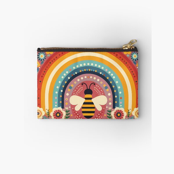 Item preview, Scandinavian Folk Art Cute Bee and Rainbow with Folk Flowers by heidiannemorris © designed and sold by FOLK ART FUSION by heidiannemorris.