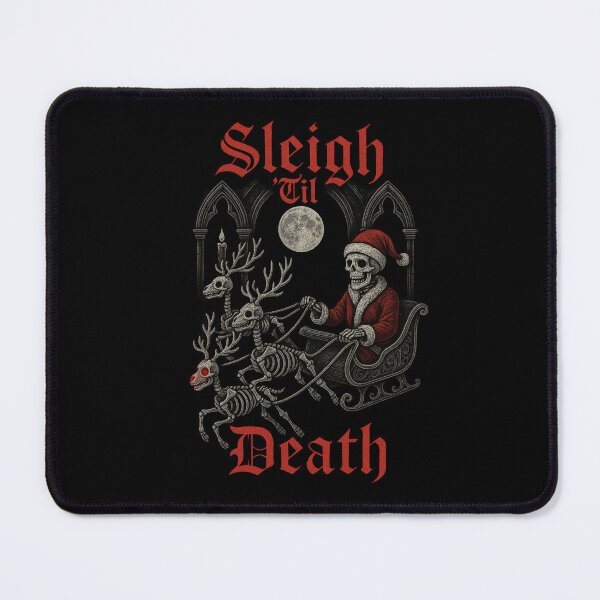 Item preview, FOR BLACK SHIRTS Sleigh ’Til Death – Gothic Christmas Skeleton Santa designed and sold by getpressedshirt.