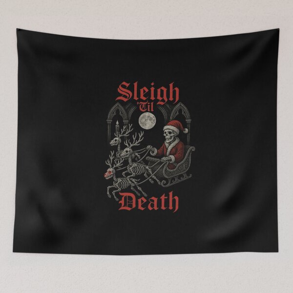 Item preview, FOR BLACK SHIRTS Sleigh ’Til Death – Gothic Christmas Skeleton Santa designed and sold by getpressedshirt.
