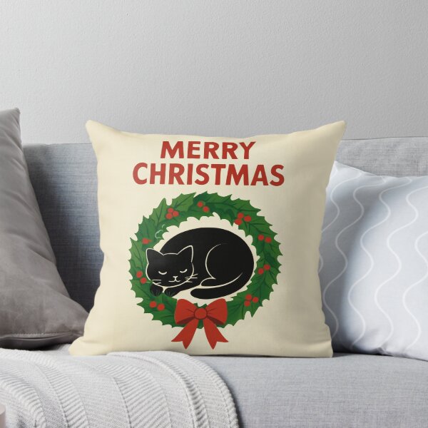 Item preview, MERRY CHRISTMAS. BLACK CAT SLEEPING WITHIN A CHRISTMAS WREATH designed and sold by NomadicNatureCo.