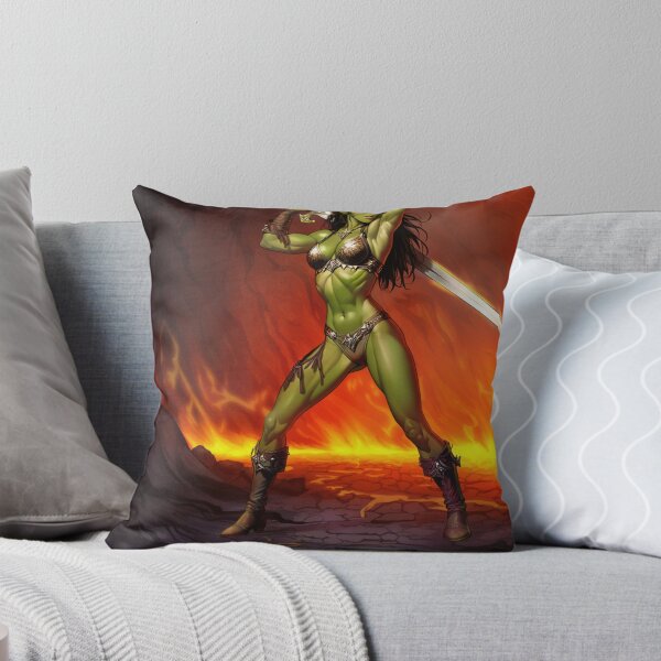 Item preview, green skinned Orc Warrior woman with sword fantasy art illustration designed and sold by Vintage Designs +.