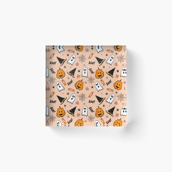 Item preview, Hand Drawn Cute Spooky Halloween Pattern – Pumpkins, Ghosts, Candy & Witch Hats Seamless Design designed and sold by emmacrayon.