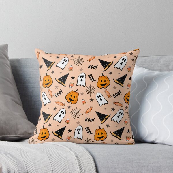 Item preview, Hand Drawn Cute Spooky Halloween Pattern – Pumpkins, Ghosts, Candy & Witch Hats Seamless Design designed and sold by emmacrayon.