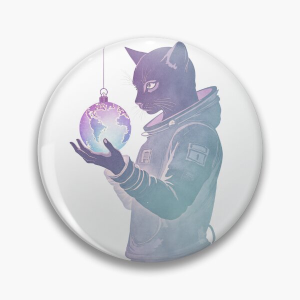 Item preview, Cat in space suit holds globe ornament while gazing thoughtfully at the Earth designed and sold by SpaceartLilu.
