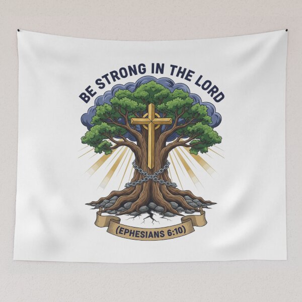 Item preview, Be Strong in the Lord Christian Cross and Tree Scripture Design. designed and sold by loveandlightrb.