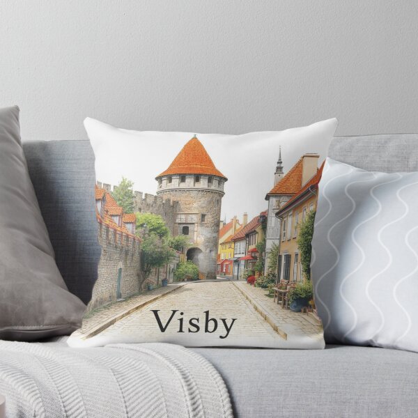 Item preview, Medieval streets of Visby with walls in watercolor designed and sold by StormArte.