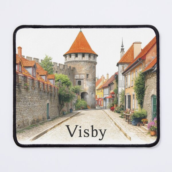 Item preview, Medieval streets of Visby with walls in watercolor designed and sold by StormArte.
