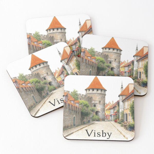 Item preview, Medieval streets of Visby with walls in watercolor designed and sold by StormArte.