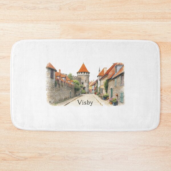 Item preview, Medieval streets of Visby with walls in watercolor designed and sold by StormArte.