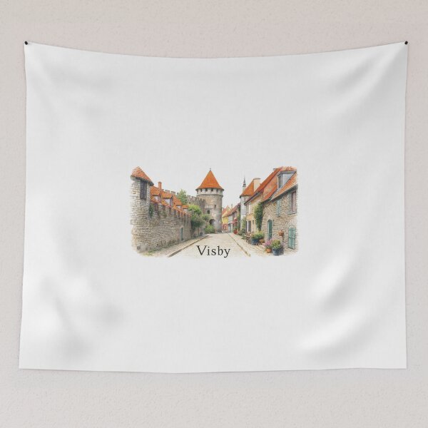 Item preview, Medieval streets of Visby with walls in watercolor designed and sold by StormArte.