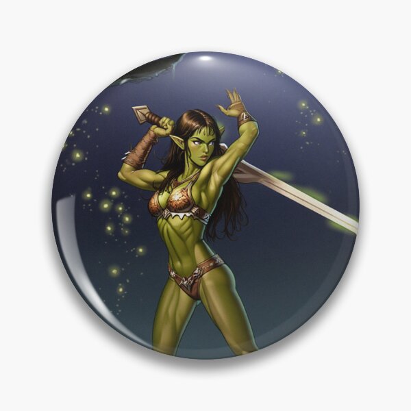 Item preview,  green skinned Orc Warrior woman with sword fantasy art illustration designed and sold by Vintage Designs +.