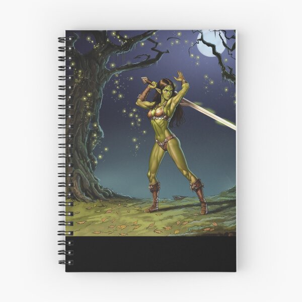 Item preview,  green skinned Orc Warrior woman with sword fantasy art illustration designed and sold by Vintage Designs +.