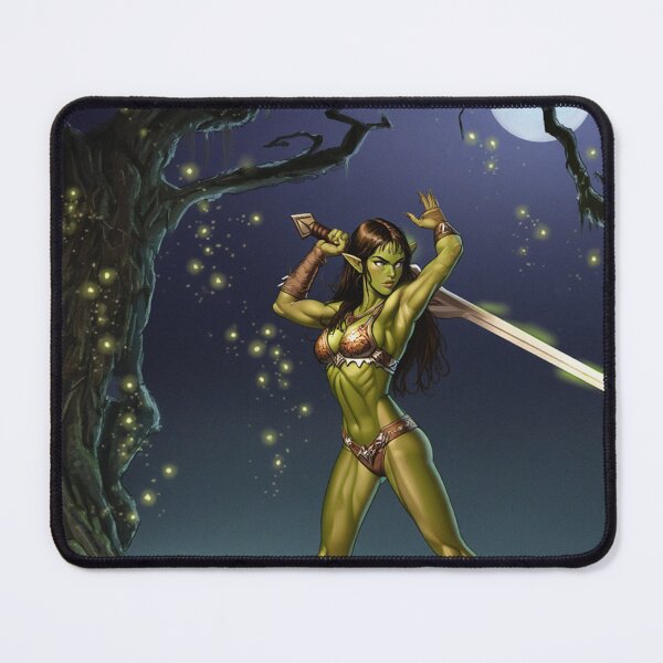 Item preview,  green skinned Orc Warrior woman with sword fantasy art illustration designed and sold by Vintage Designs +.