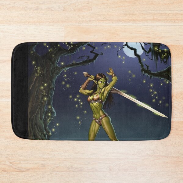 Item preview,  green skinned Orc Warrior woman with sword fantasy art illustration designed and sold by Vintage Designs +.