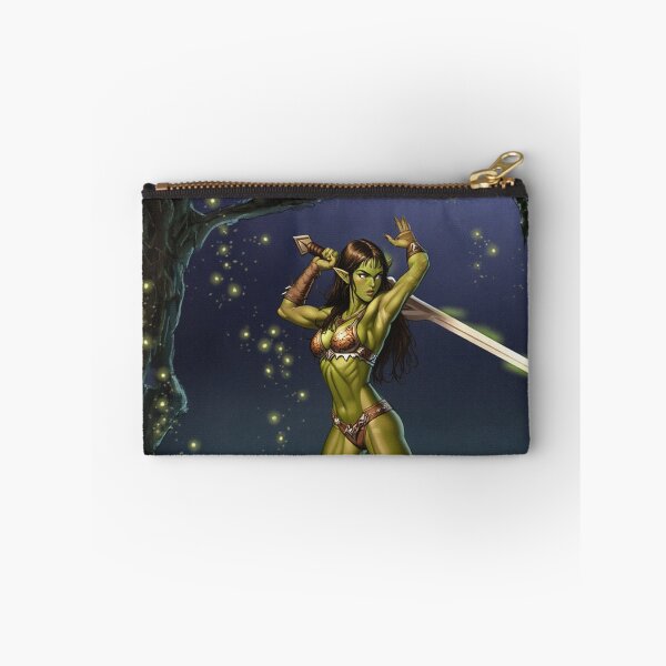Item preview,  green skinned Orc Warrior woman with sword fantasy art illustration designed and sold by Vintage Designs +.