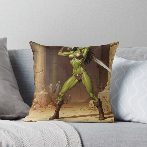 Item preview,  green skinned Orc Warrior woman with sword fantasy art illustration designed and sold by Vintage Designs +.