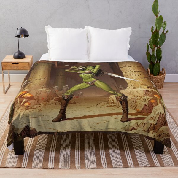 Item preview,  green skinned Orc Warrior woman with sword fantasy art illustration designed and sold by Vintage Designs +.